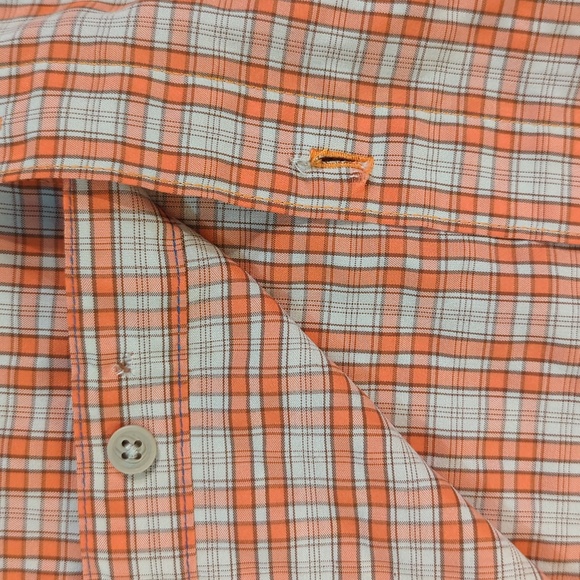Columbia orange and brown plaid short-sleeve fishing shirt, men's size XL - Picture 2 of 3